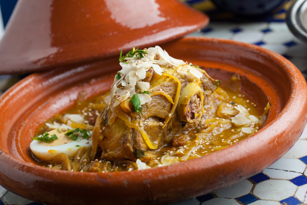 Moroccan lamb tagine in a traditional pot