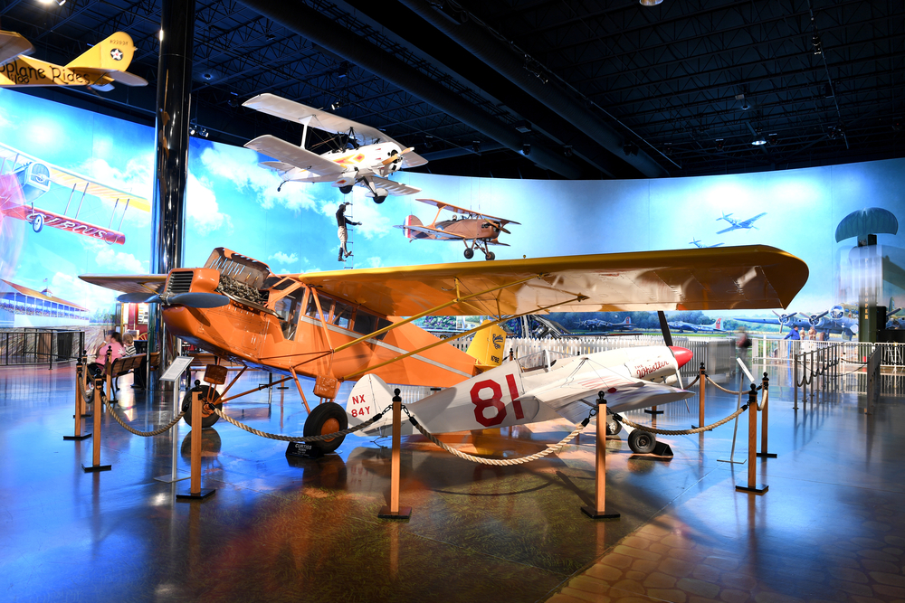 A vintage plane on display in a museum