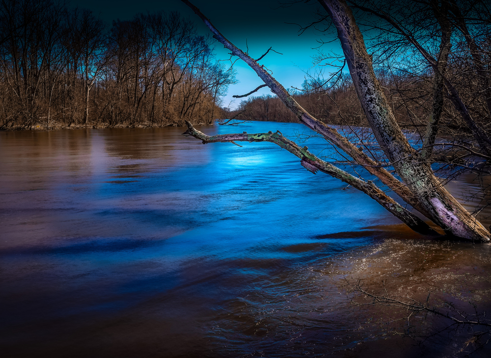 The Kalamazoo River with trees on either side in an article about things to do in kalamazoo