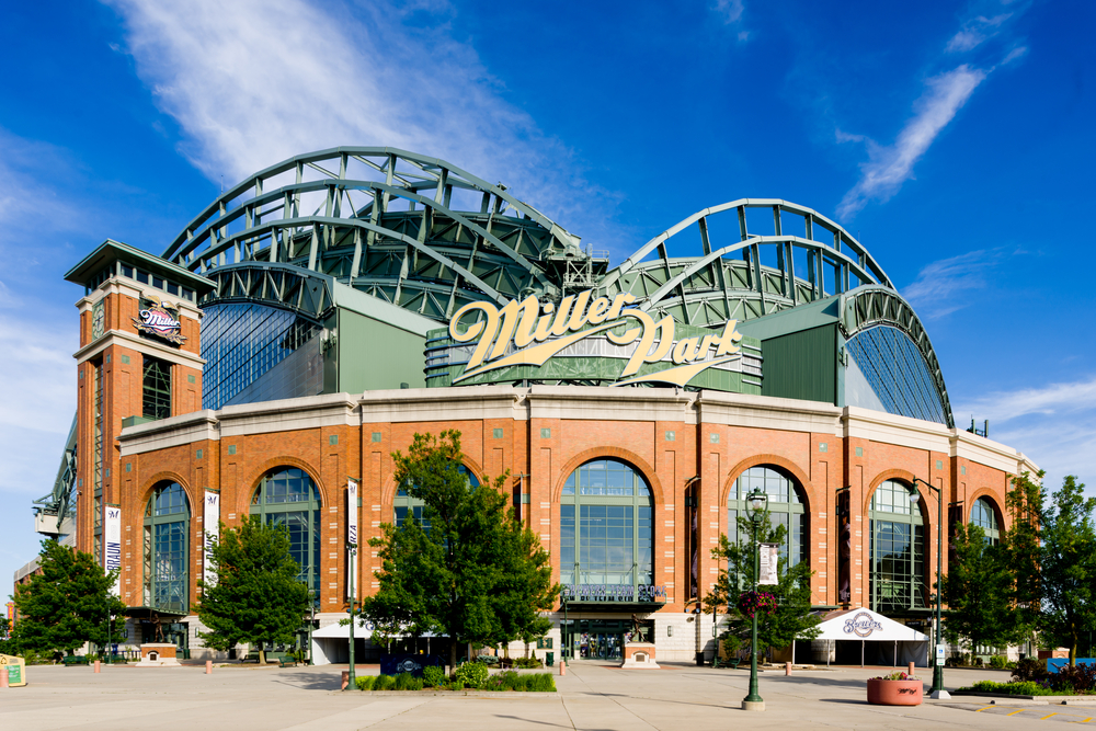 The front of Miller Park with its dome building is one of the things to do in Milwaukee