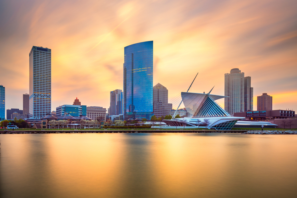 The Milwaukee skyline at sunset