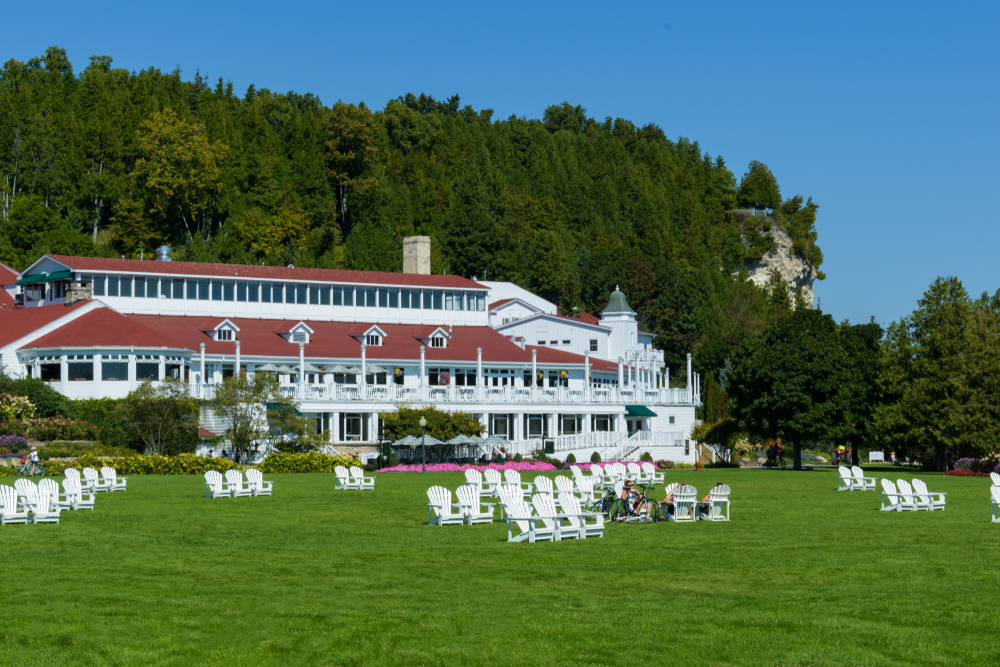 The Mission Point Resort with the lawn and white chairs in front where "Somewhere in Time" was filmed.