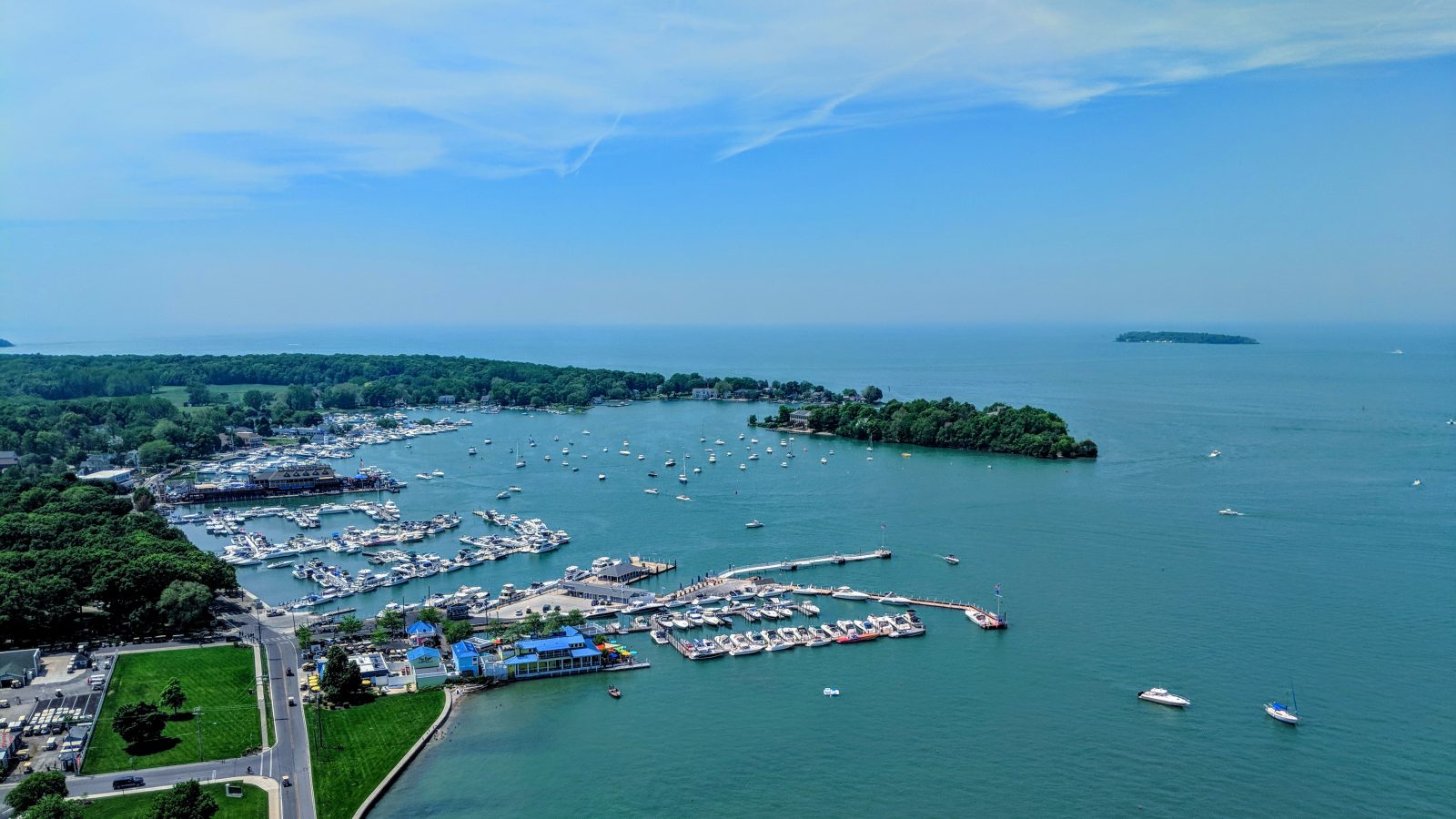 Aerial view of Put-in-Bay on South Bass Island, one of the best islands in Ohio.
