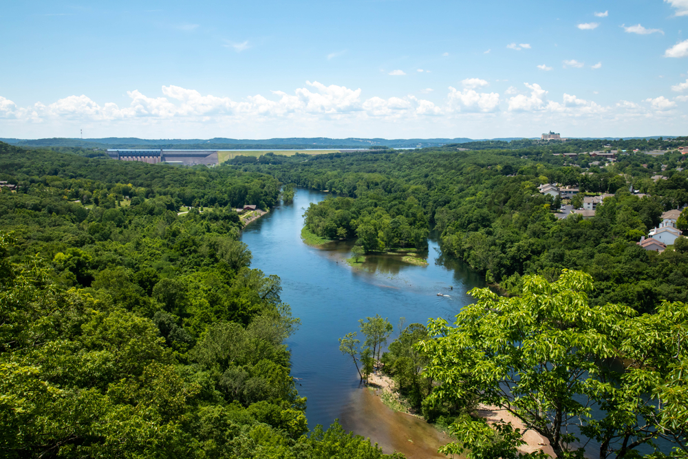 Aerial view of Table Rock Lake surrounded by greenery.