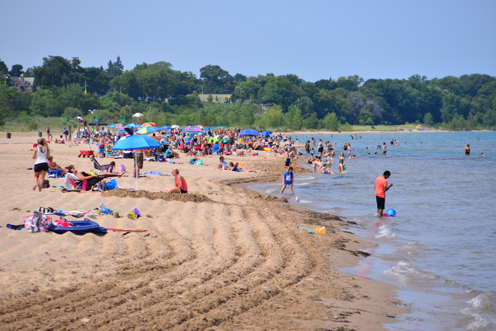 North Beach full of people on a busy summer day