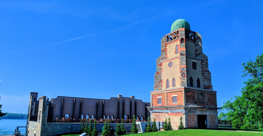 Lonz Winery's tall tower overlooking the lake on Middle Bass Island, one of the best islands in the Great Lakes.