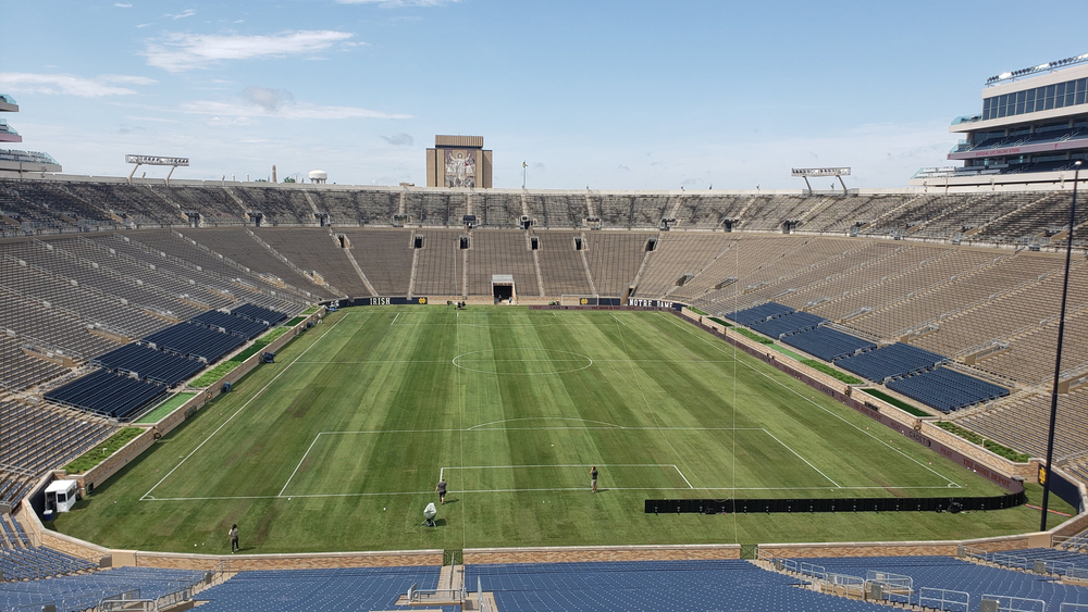 Looking down into an empty Notre Dame Stadium, one of the best things to do in South Bend.