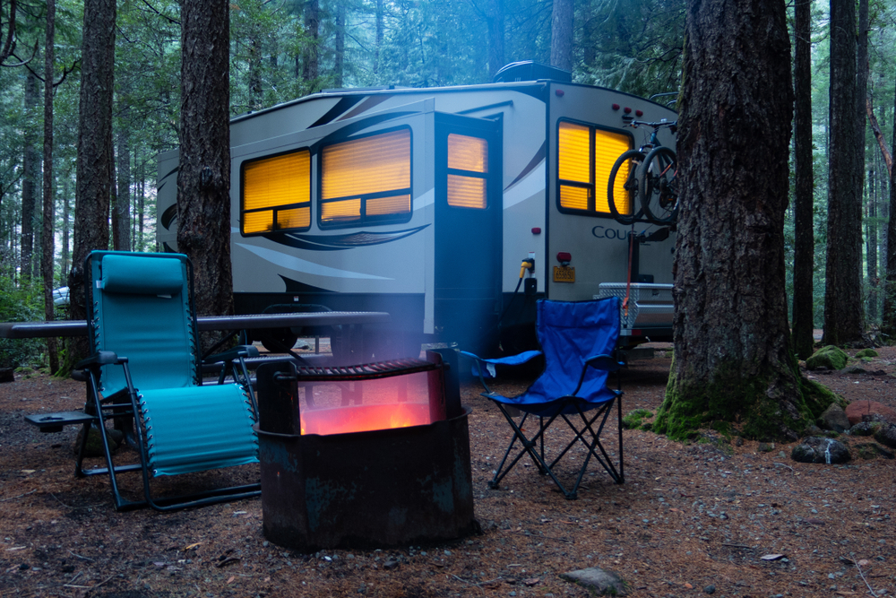 trailer set up in a campsite camping in nebraska
