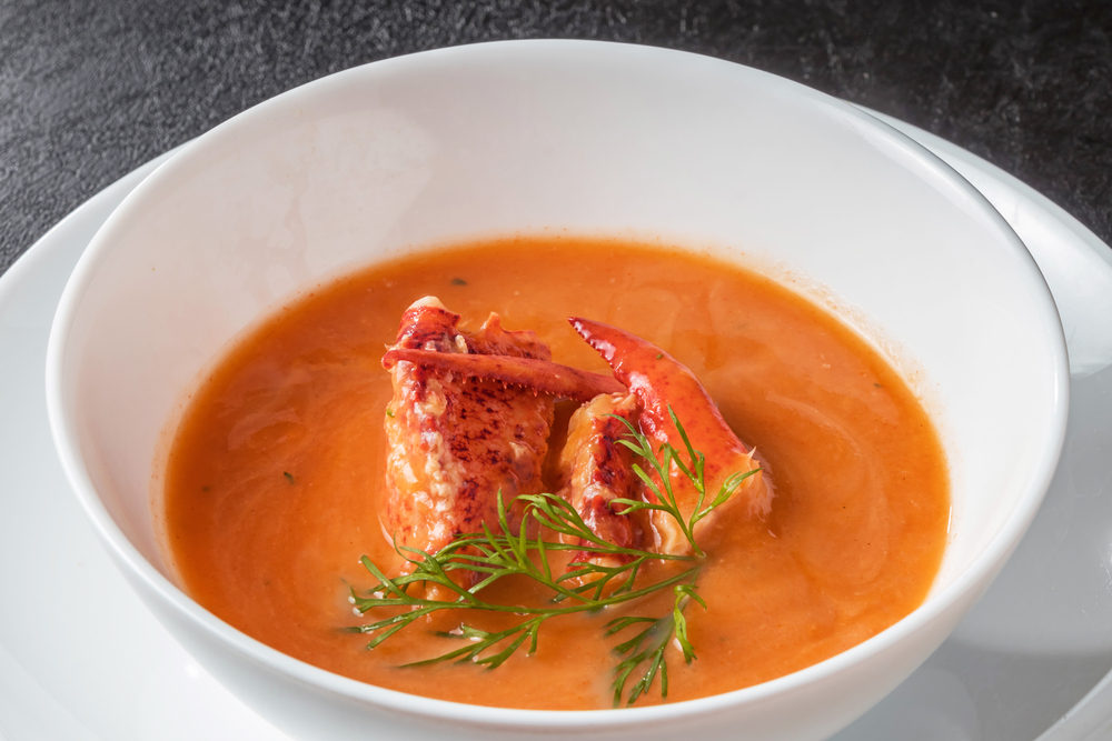 lobster bisque in a white bowl and plate restaurants in sandusky ohio