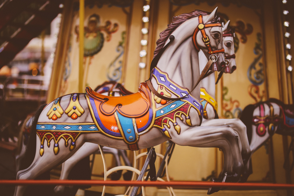 An old fashioned horse on a carousel. 