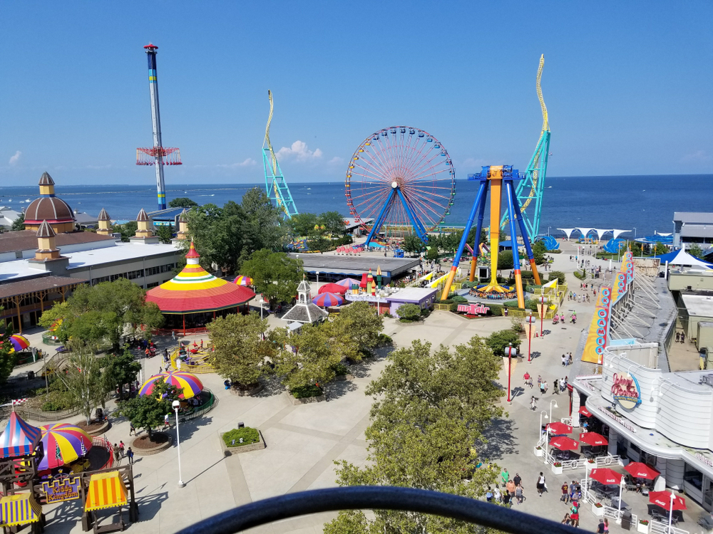 An aerial view of the different rides in Cedar Point, one of the best things to do in Ohio with kids. 