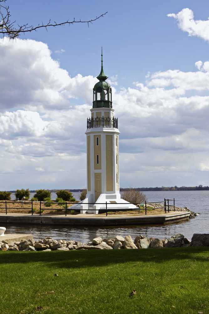 Bray's Point Lighthouse in Oshkosh, Wisconsin. A concrete octagonal lighthouse with an ornate top. Its one of the lighthouses in Wisconsin. 