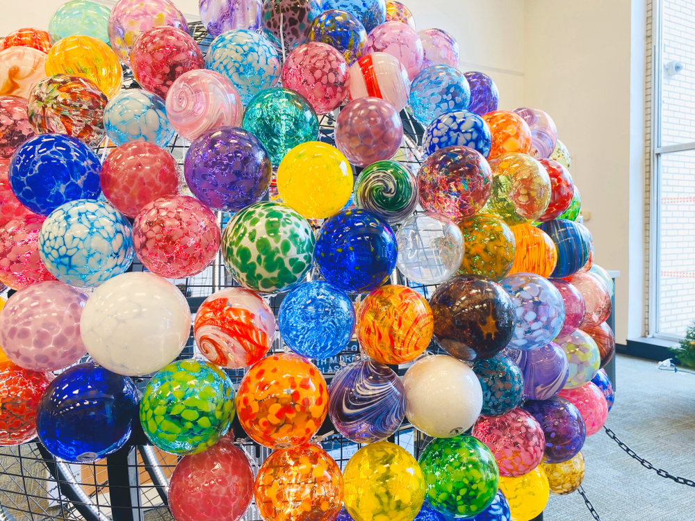 Sculpture made of colorful blown glass balls at one of the best museums in Ohio.