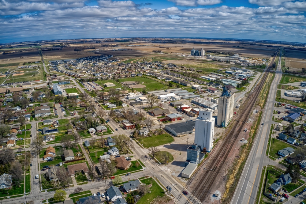 An aerial view of a suburb outside of Lincoln Nebraska on a sunny day. 