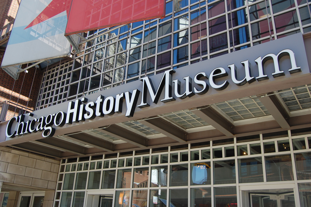 Sign over the entrance for the Chicago History Museum, where you can enjoy a date night in Chicago.