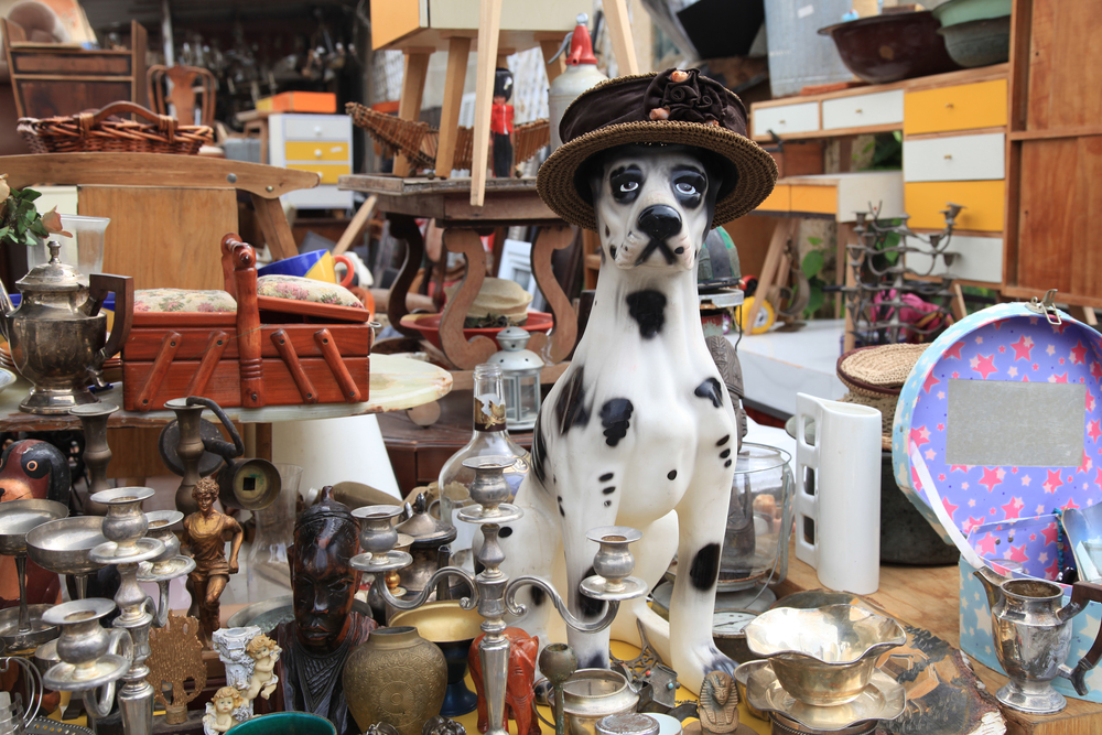 A selection of trinkets and fun items at an antique store, similar to one you can explore when looking for things to do in Bloomington