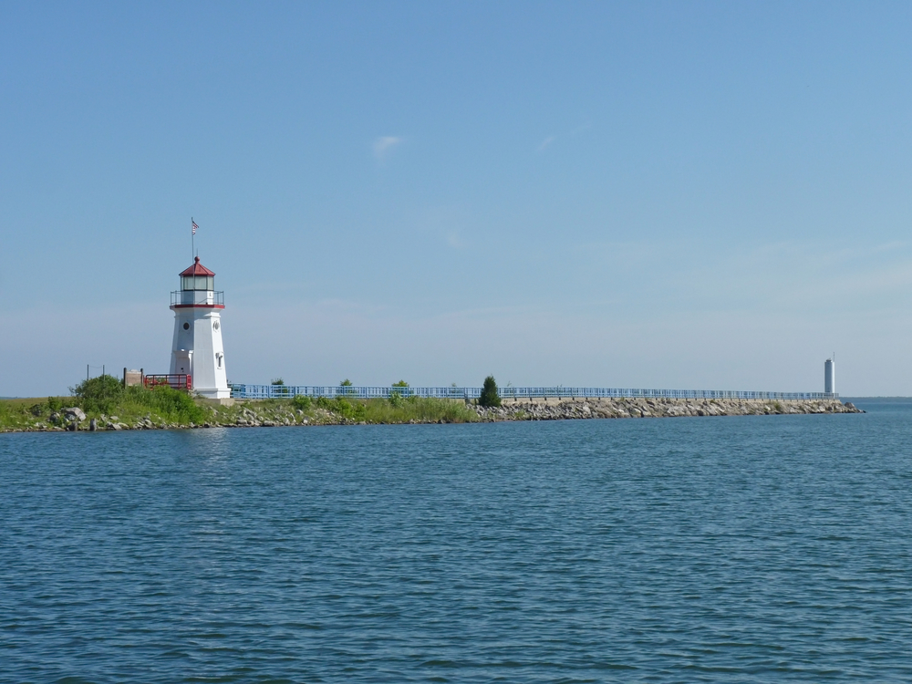 Lighthouses at Cheboygan Michigan Port one of the beach towns in Michigan 