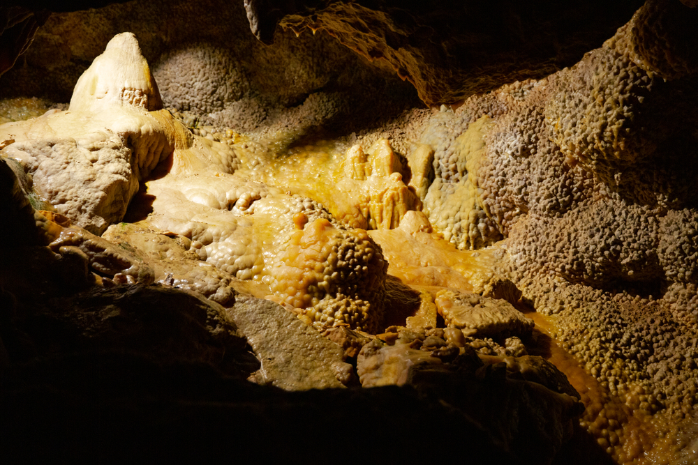 Jewel Cave National Monument in South Dakota, USA showing cave formations close up. Visiting here is one of the things to do in Custer sd 