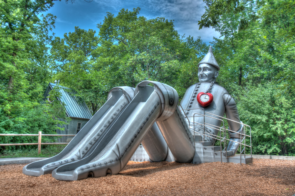 A huge Tin Man slide in Storybook Land Aberdeen. 
