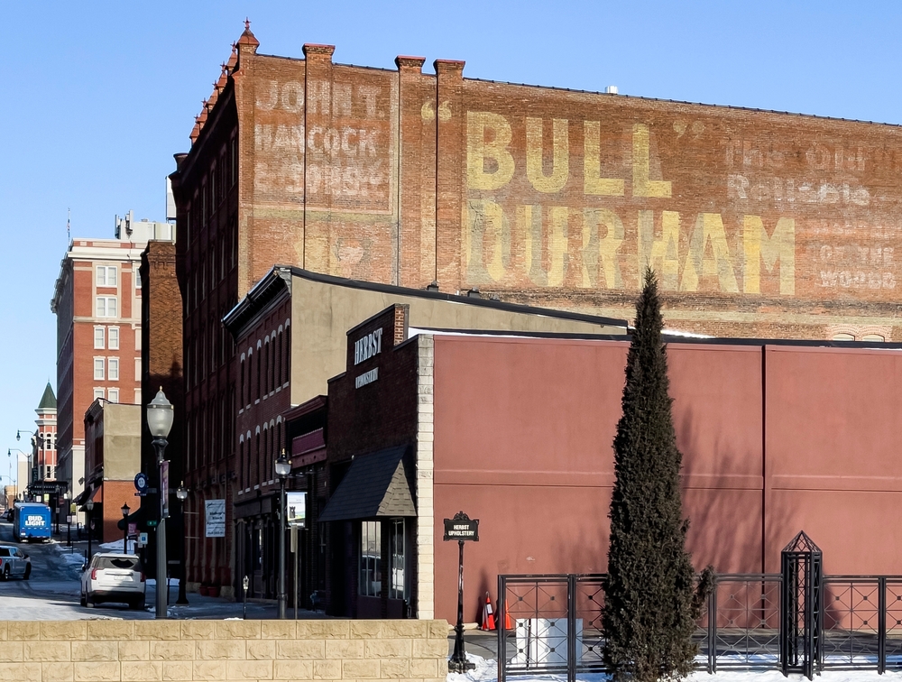 photo of historic Bull Durham mural on red brick building things to do in dubuque