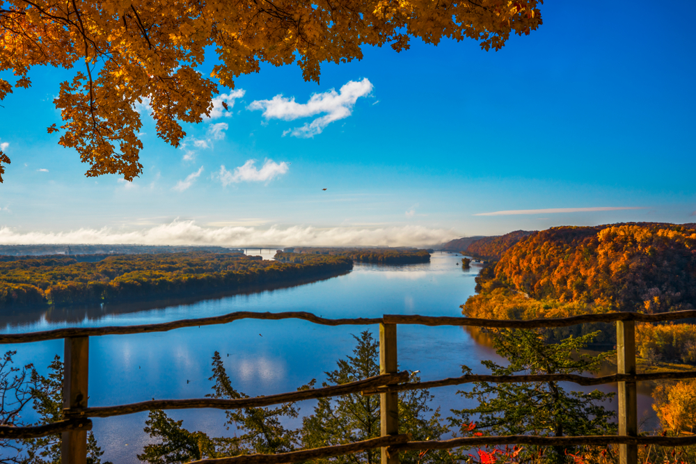 Overlook above Mississippi River at Effigy Mounds National Monument. You can see the fall foilage. fall in Iowa is seen here.  