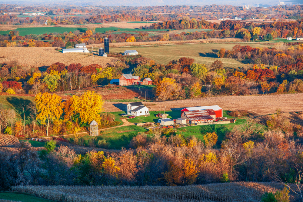 view of beautiful rural farm land at Northeast Iowa