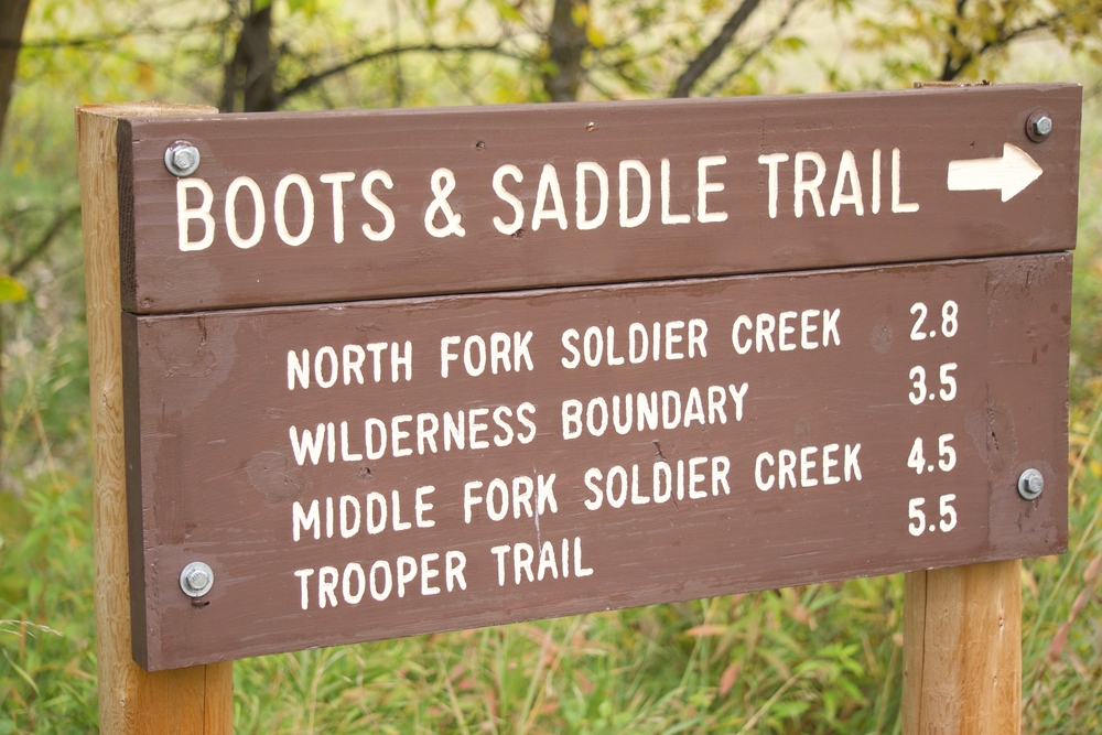 Sign for boots and saddle trail hiking in nebraska