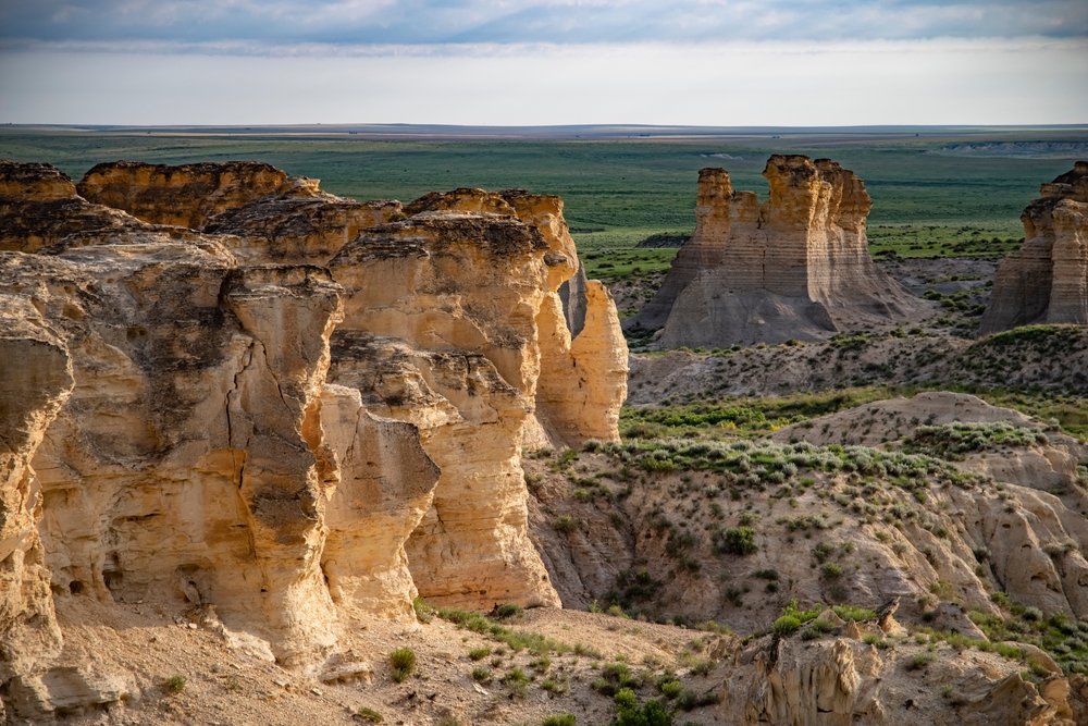 Rock formations in prairie when hiking in Kansas