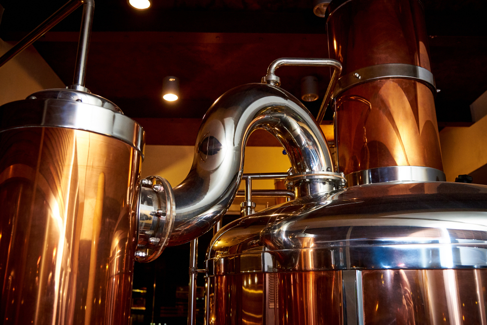 Copper and silver equipment for brewing beer, similar to breweries in Chicago