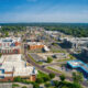 Aerial view of town with many buildings. things to do in Overland KS