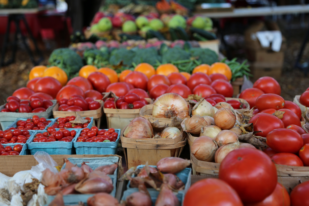 Table full of different vegetables at a farmers market 