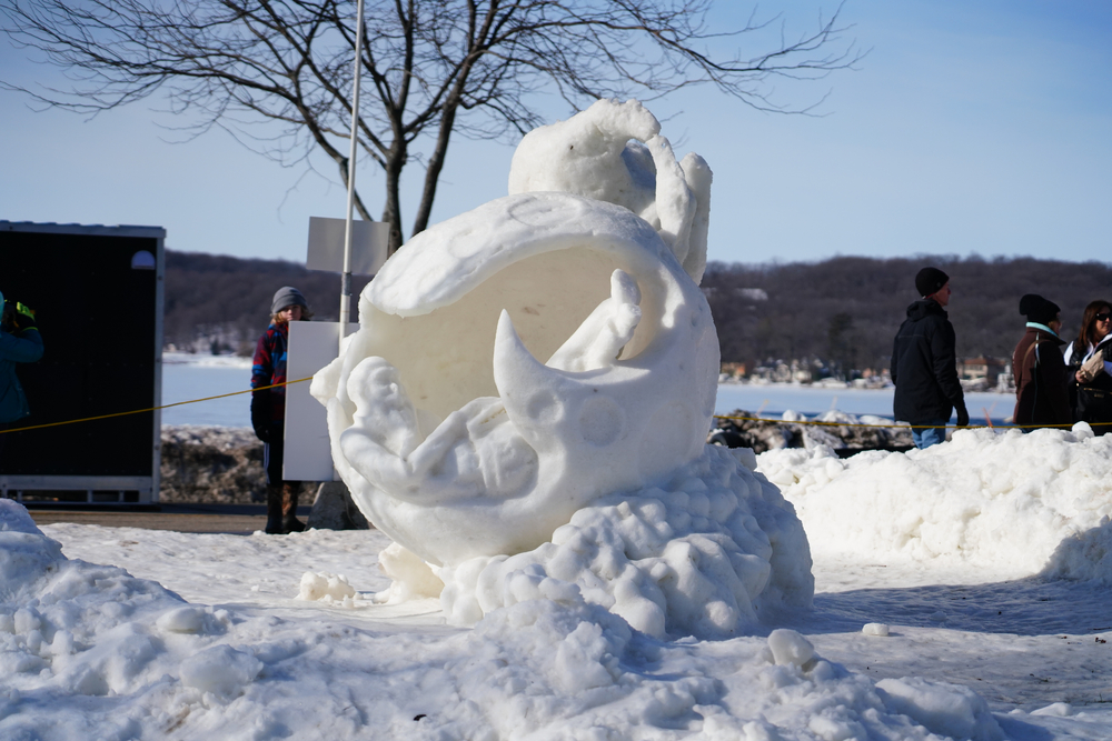 Snow sculpting Wisconsin in winter