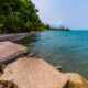 Rocky shore of Lake Erie, one of the best lakes in Ohio.
