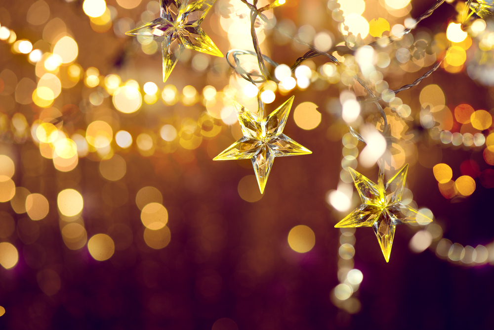 String of yellow, star shaped Christmas lights.