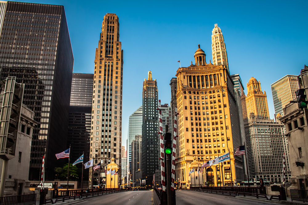 Golden hour lighting up the skyscrapers of the Magnificent Mile.