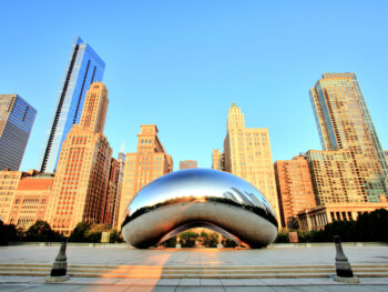 Early morning at the Bean in Millenium Park, one of the best things to do in Chicago, Illinois.
