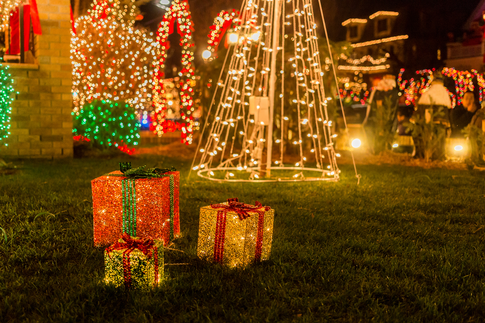 Christmas light decoration with brightly coloured trees 