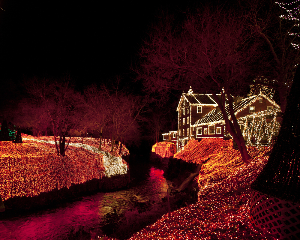 Clifton Mill is one of the places to see Christmas lights in Ohio. The ground is covered in lights as is the mill. 