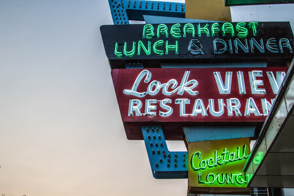 The neon sign on the Lockview Restaurant, one of the best things to do in Sault Ste Marie