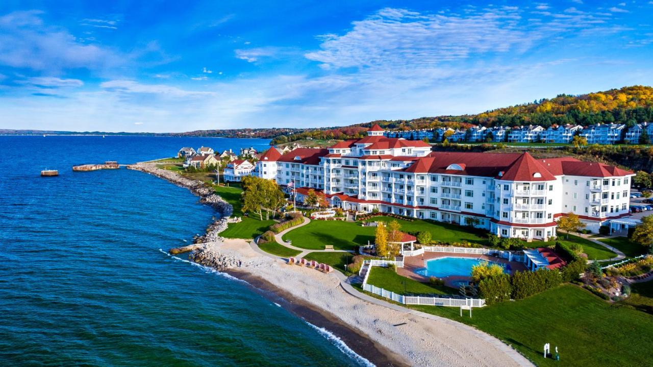 Aerial view of Inn at Bay Harbor, one of the best beach resorts in Michigan.