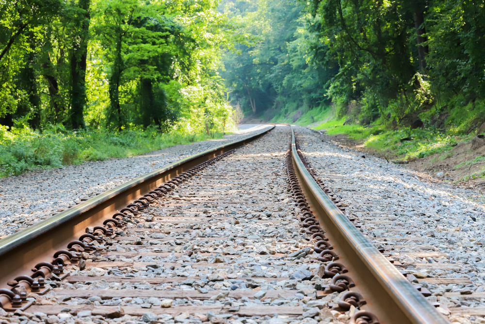 Low angle view of a railroad curving through a forest. One of the coolest train rides in Ohio.