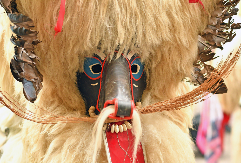 A traditional masked character called a Kurent that is part of a Slovenian tradition during the winter