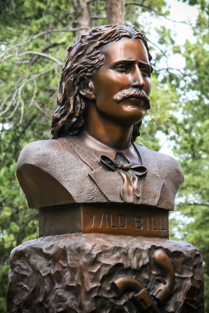 Bronze bust of Wild Bill Hickok at his grave in the Mount Moriah Cemetery.