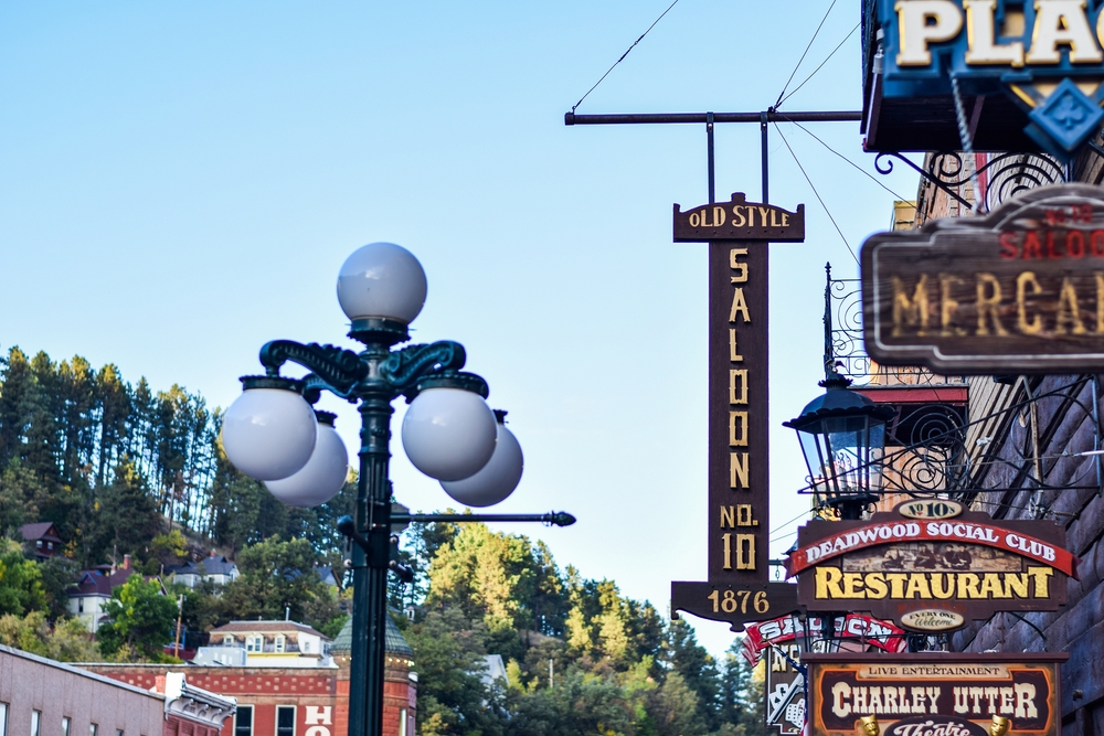 Sign for the Old Style Saloon No. 10 hanging on Main Street in Deadwood, SD.