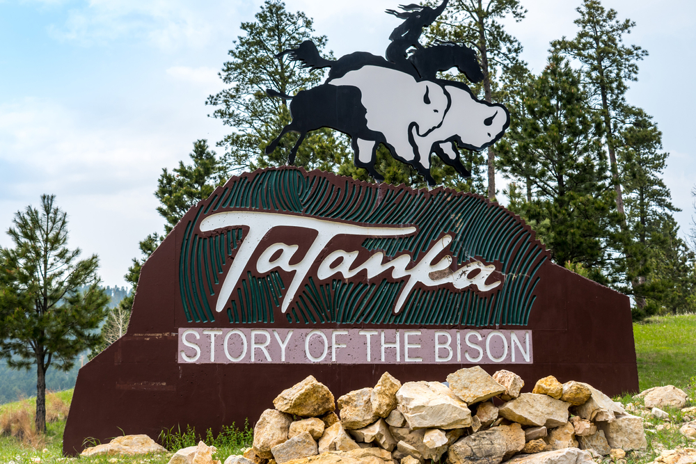 Big, metal sign for Tatanka:  Story of the Bison.