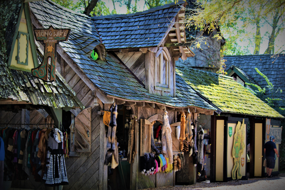 A row of renaissance-style buildings at the Renaissance fair, one of the best festivals in Ohio