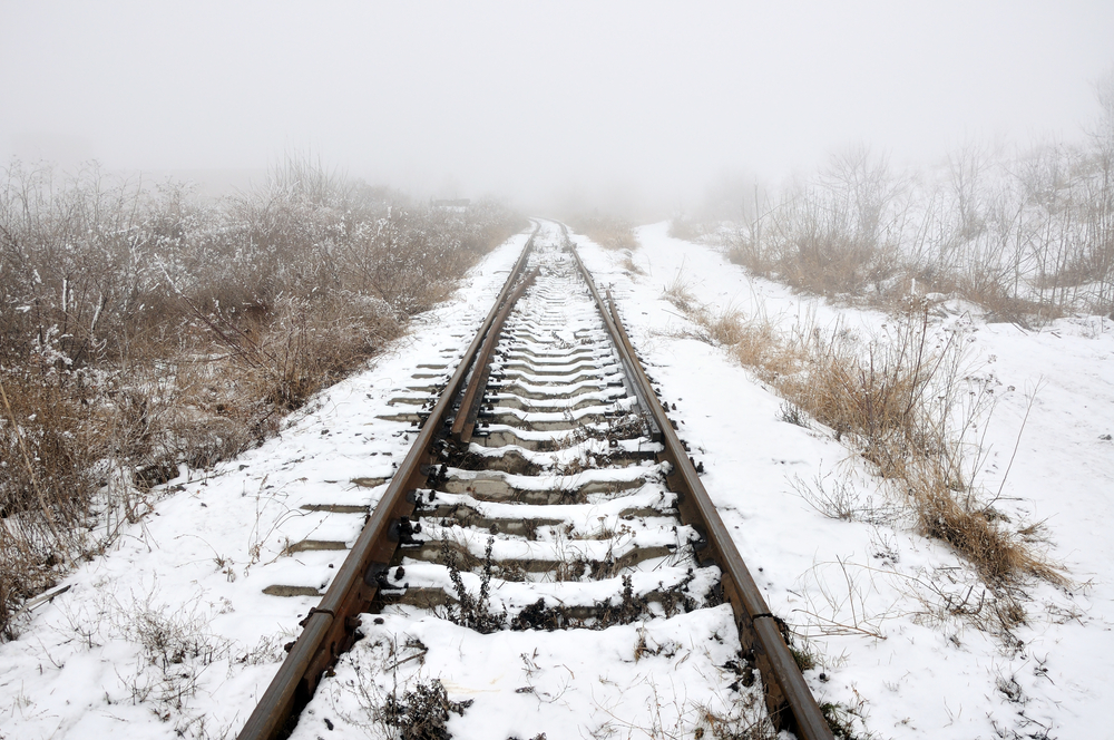 railway track covered with snow