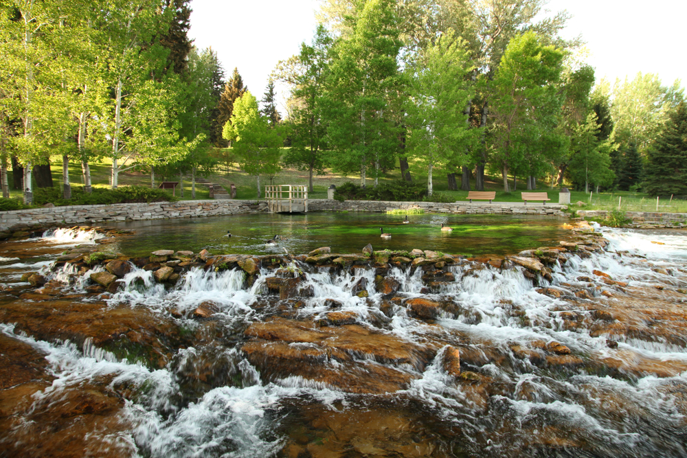 Short waterfall and spring at Giant Springs State Park in Great Falls.