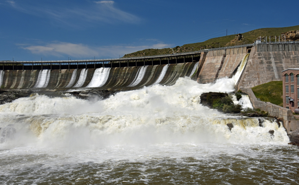 Gushing water from Ryan Dam, one of the best things to do in Great Falls.