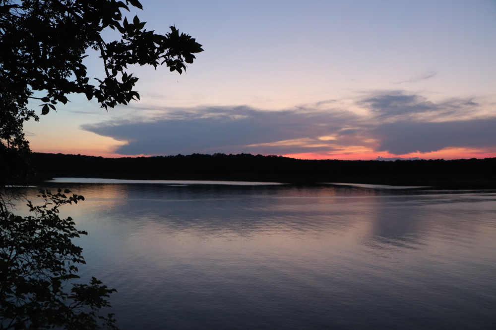 Purple and pink sunset over Keystone Lake in Oklahoma.